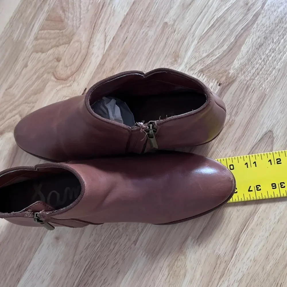 Sam Edelman Boots Women's Size 7 Brown Leather Petty Ankle Stacked Heel Side Zip